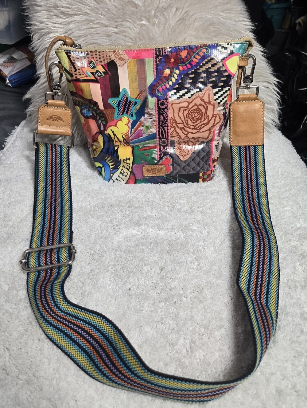 Consuela Patches Wedge Purse Long Crossbody